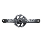 SRAM X01 Eagle Boost 148 DUB 12-speed crankset with 32T X-Sync 2 chainring, close-up of black mountain bike component