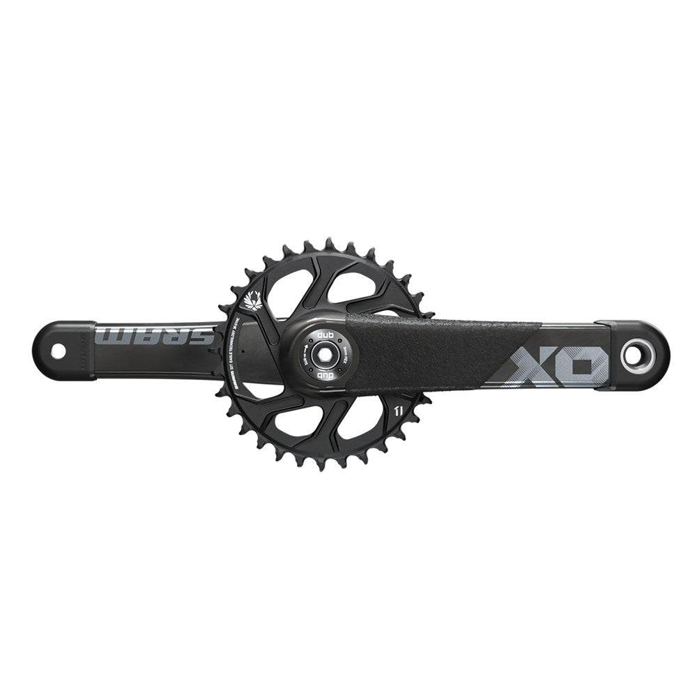 Sram X01 downhill crankset with 34T X-SYNC 2 chainring, DUB83 direct mount, black components for mountain biking.