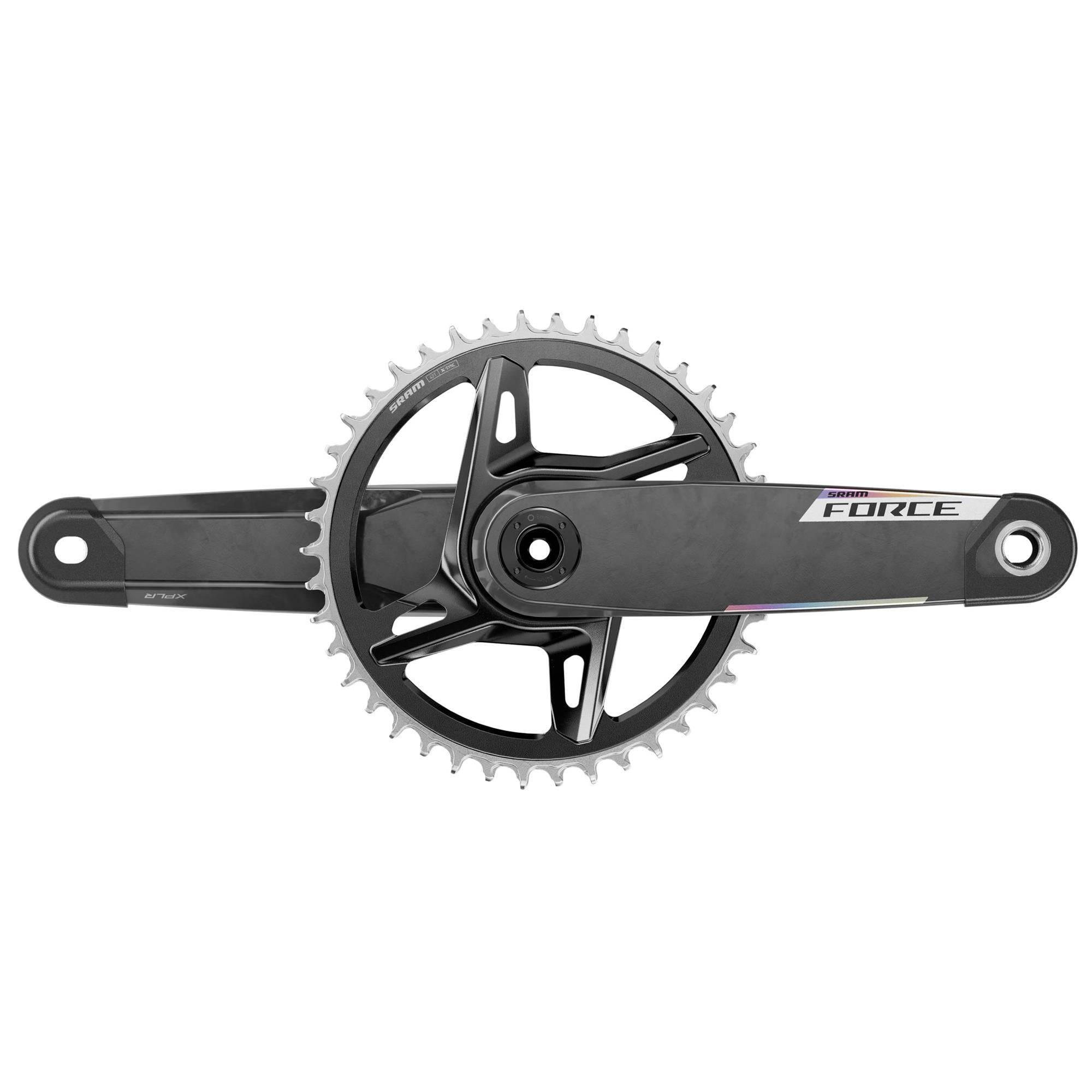 SRAM Force 1X E1 XPLR DUB Wide Crankset with 42T direct mount chainring, black finish, and crank arms, BB not included