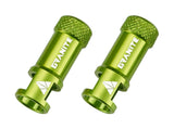 Green Granite JUICY NIPPLE valve cap with removal tool and optional valve stem set, designed for automotive tire maintenance.