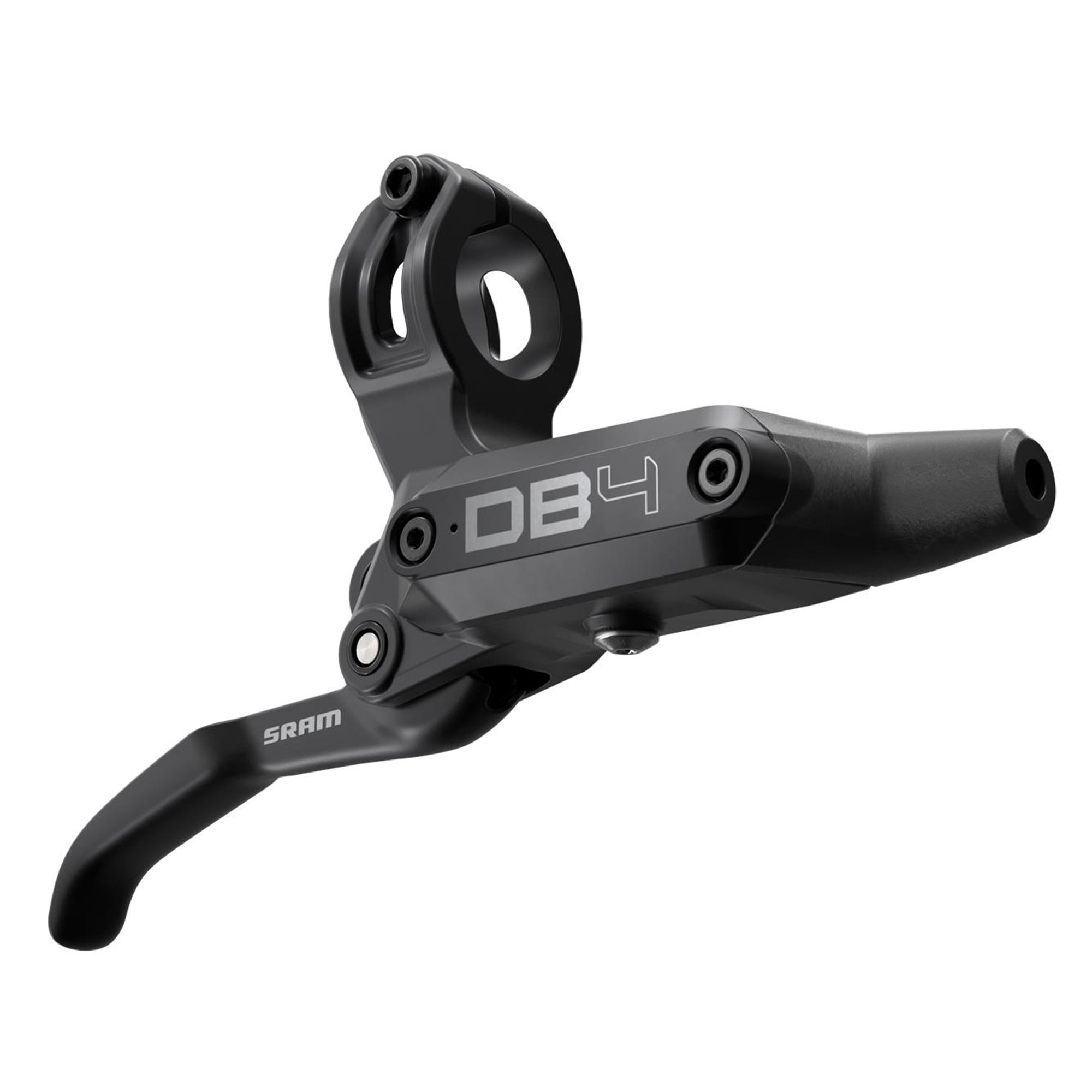 SRAM DB4 Diffusion Black Ano hydraulic disc brake set with rotor and bracket, showing the sleek brake calipers and mounting hardware.
