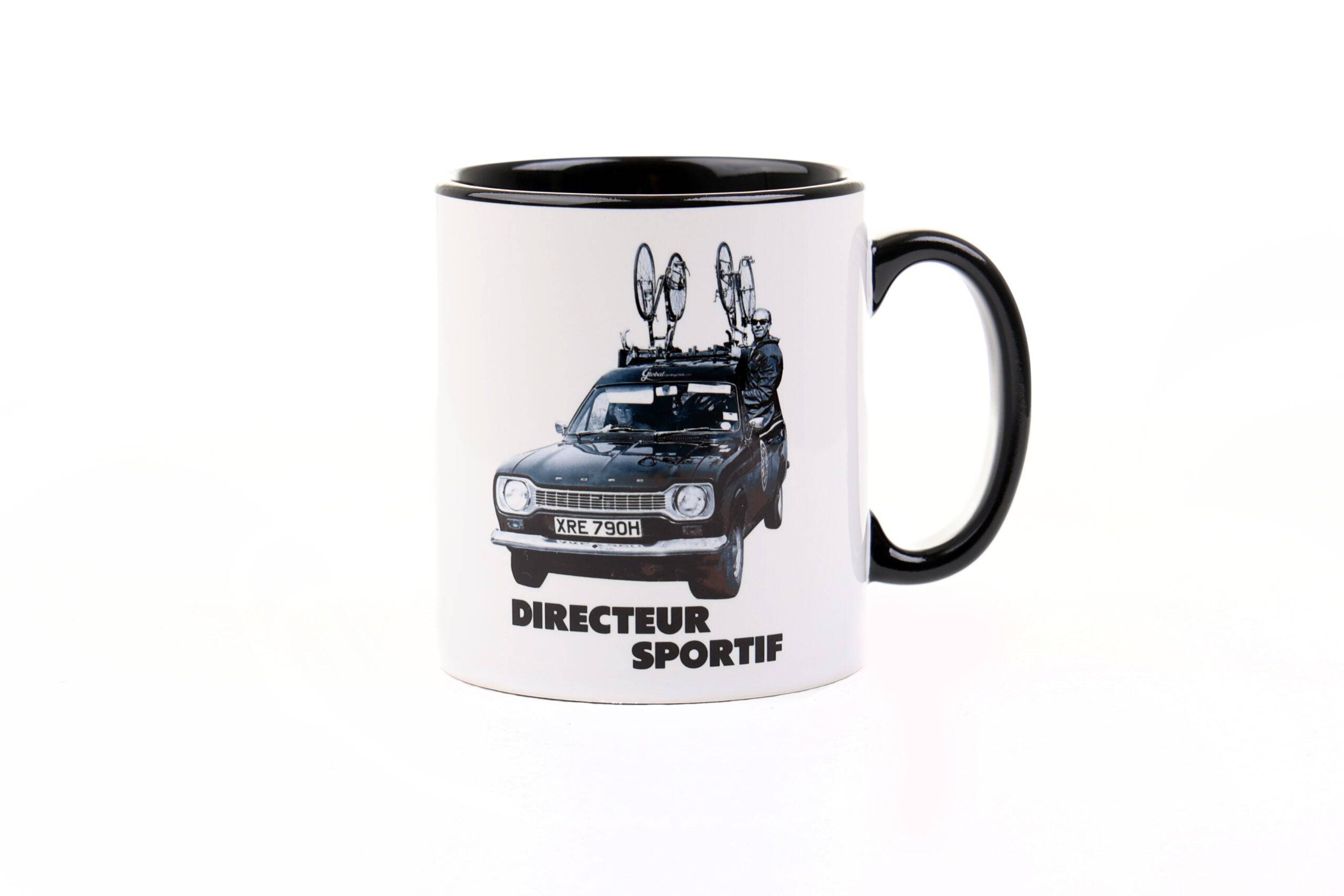Ceramic mug featuring the Global Cycling Club Directeur Sportif design, ideal as a cycling gift or collectible accessory.
