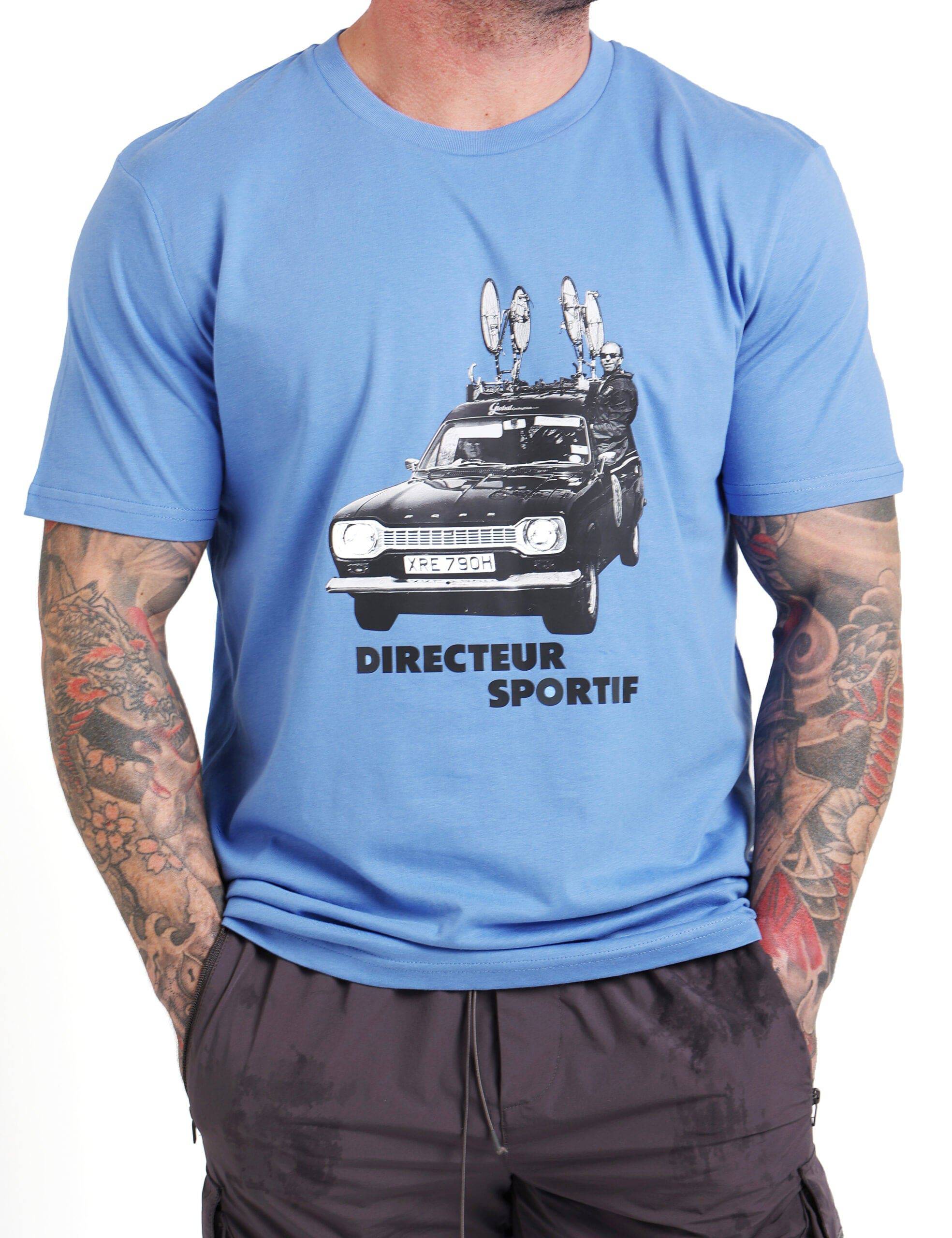 Global Cycling Club Directeur Sportif T-Shirt in Heather Royal, casual cycling jersey with front view and sporty design.