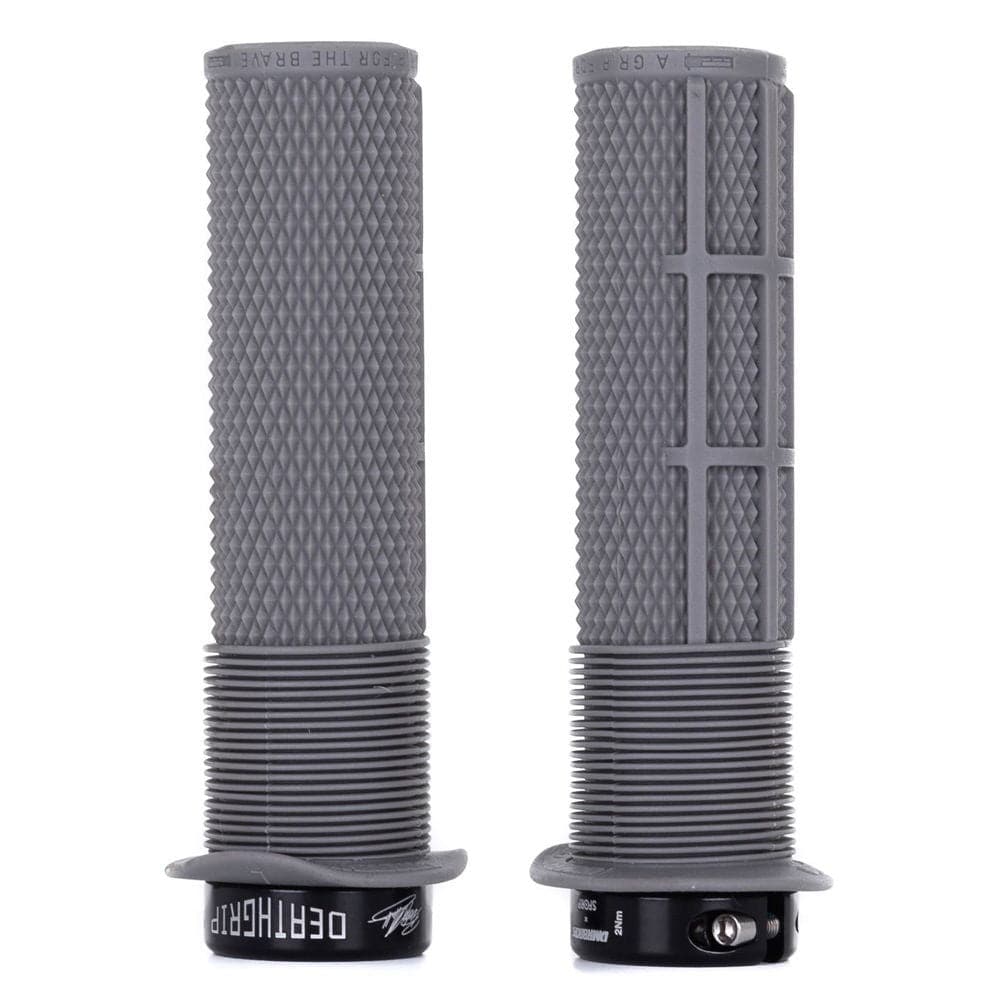 DMR Bikes Brendog Deathgrip Flange mountain bike handlebar grips in thick grey rubber for enhanced grip and control.