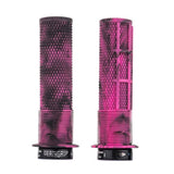 DMR Bikes Brendog Deathgrip Flange mountain bike handlebar grips in marble pink with thick, textured rubber for enhanced grip and control.