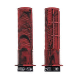 DMR Bikes Brendog Deathgrip flange mountain bike handlebar grips in thick marble red with textured rubber surface.