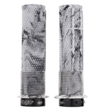 DMR Bikes Brendog Deathgrip Flange mountain bike handlebar grips with snow camo design, featuring thin ergonomic grips for biking.