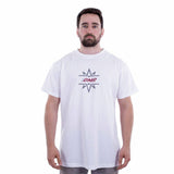 White DMR Bikes Trailstar unisex trail riding T-shirt jersey with breathable, moisture-wicking fabric for cycling comfort.