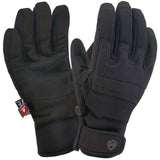 DexShell Arendal waterproof winter biking gloves in black, designed for gravel riding, showing the gloves on a rider's hands.