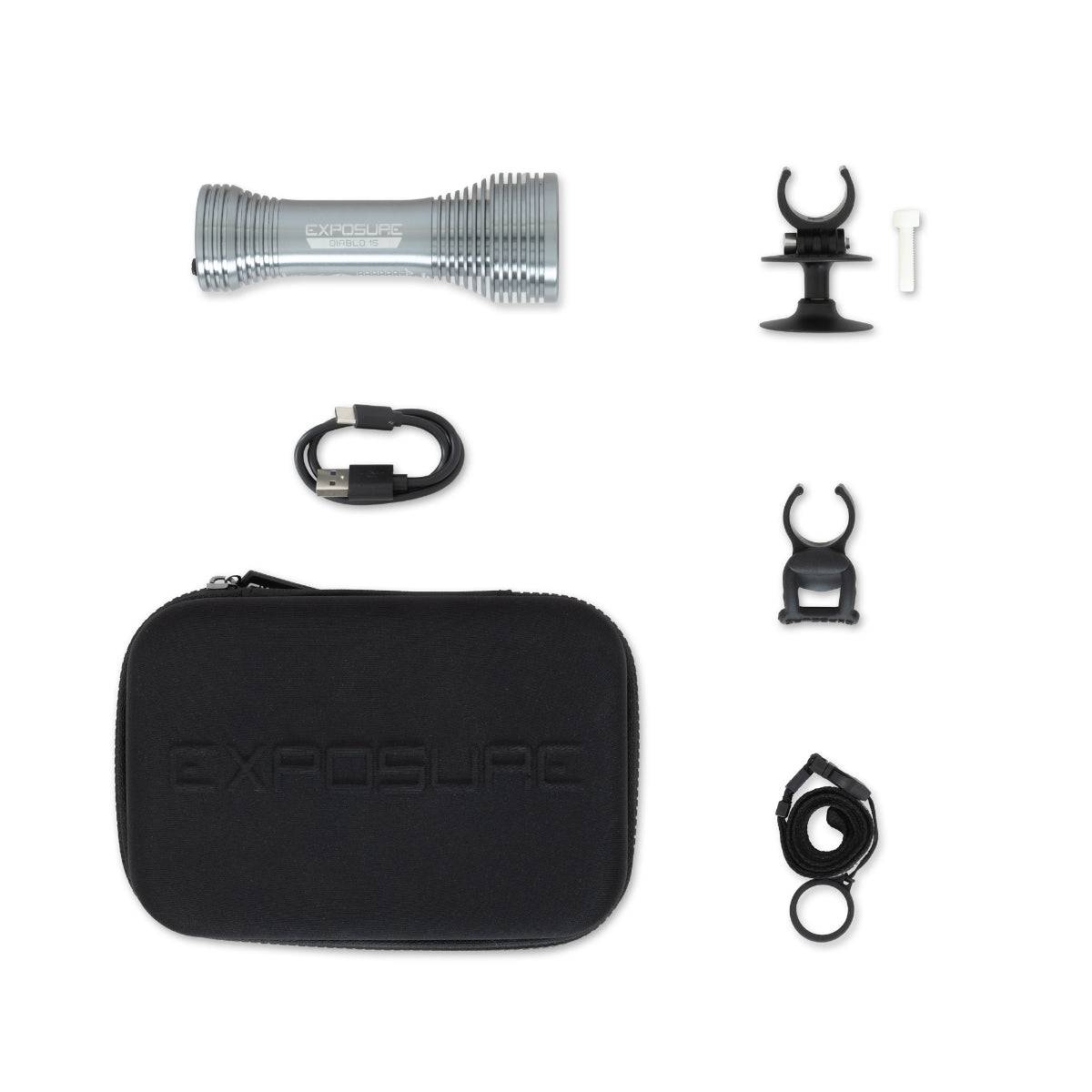 Exposure Diablo Mk15 Gun Metal Black - with Helmet & HB mount | Swinnerton Cycles