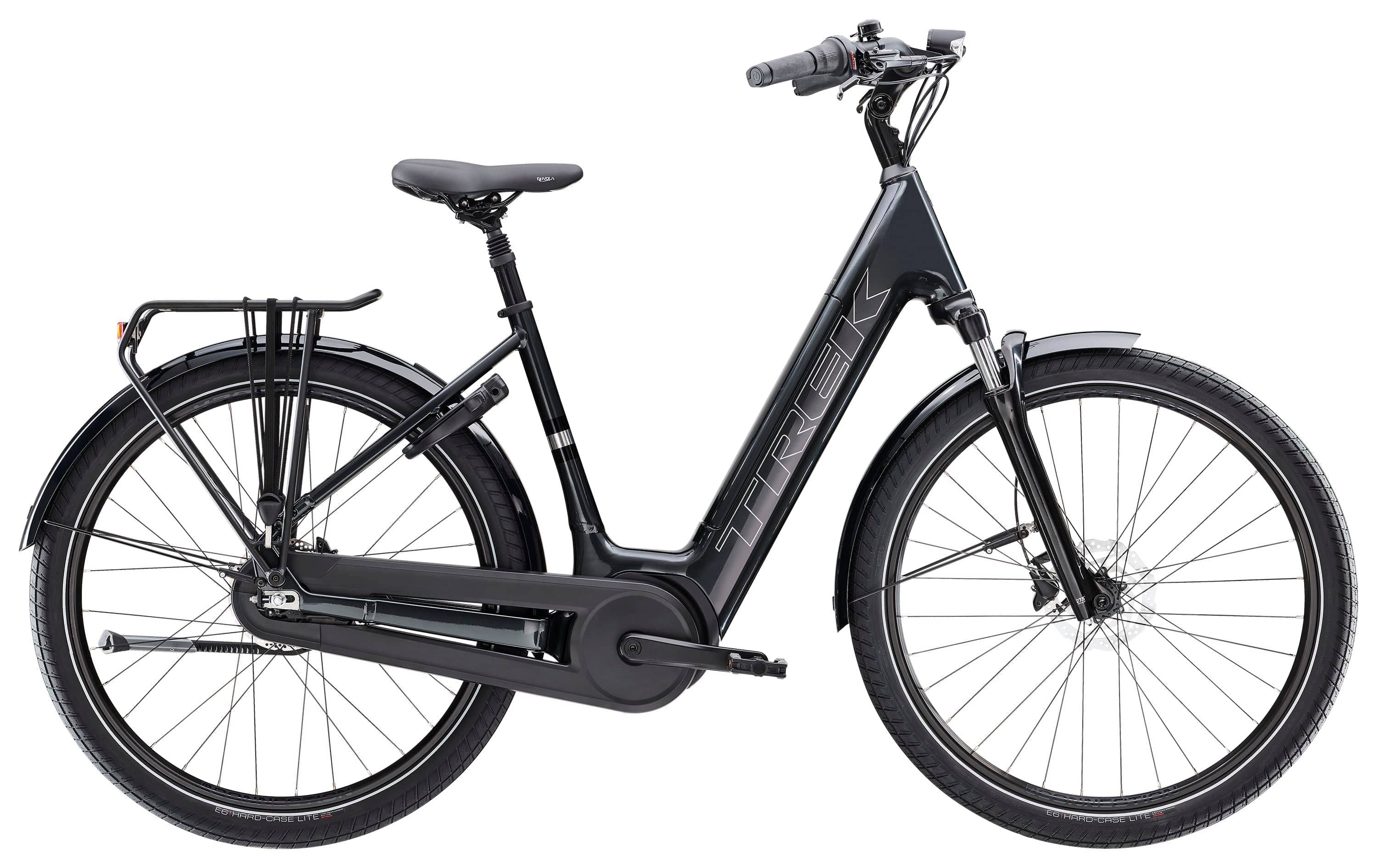 Trek District+ 3 Lowstep e-hybrid bike for urban commuting and light trails, featuring a step-through frame and electric assist.