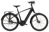 Trek District+ 4 electric hybrid bike for urban commuting, featuring a sleek frame and built-in motor for versatile riding.