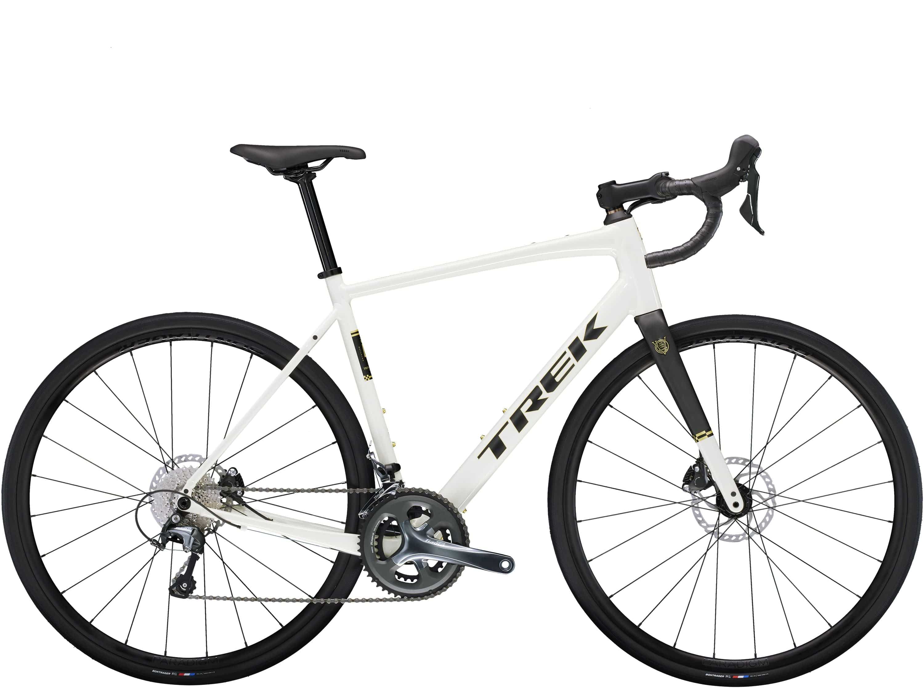 Trek Domane AL 4 Gen 4 road bike with Shimano Tiagra 10-speed drivetrain and disc brakes, shown from the side.