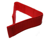 Red EVOC bike bag velcro straps, adjustable and durable accessories for securing bike gear, shown with straps attached.