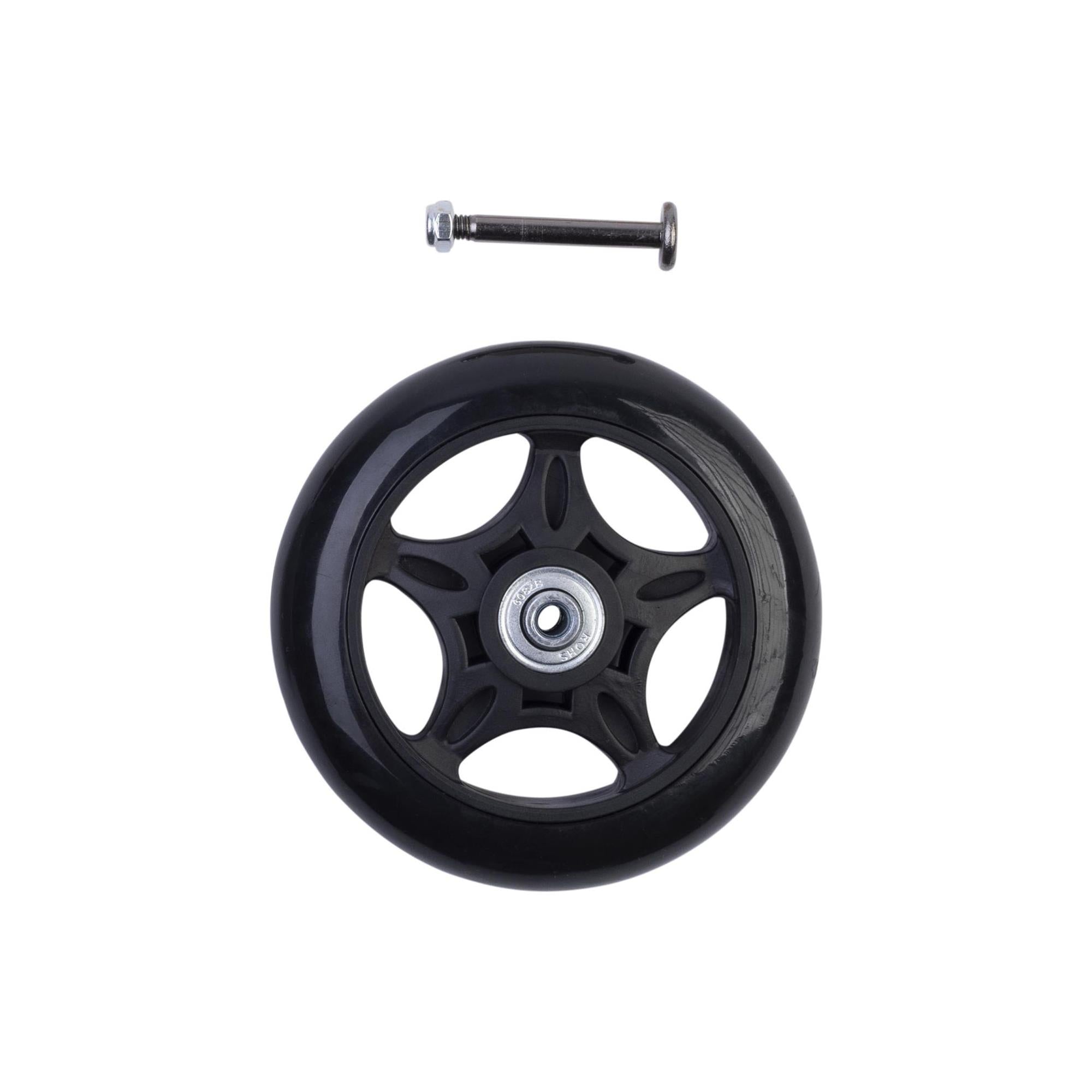 Black EVOC BTB replacement wheel for bike bag, spare part accessory, designed for easy replacement and durability.