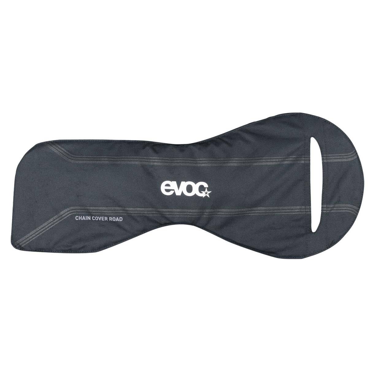 EVOC travel chain cover with velcro fixation for bike chainstay protection, durable accessory for cycling safety.