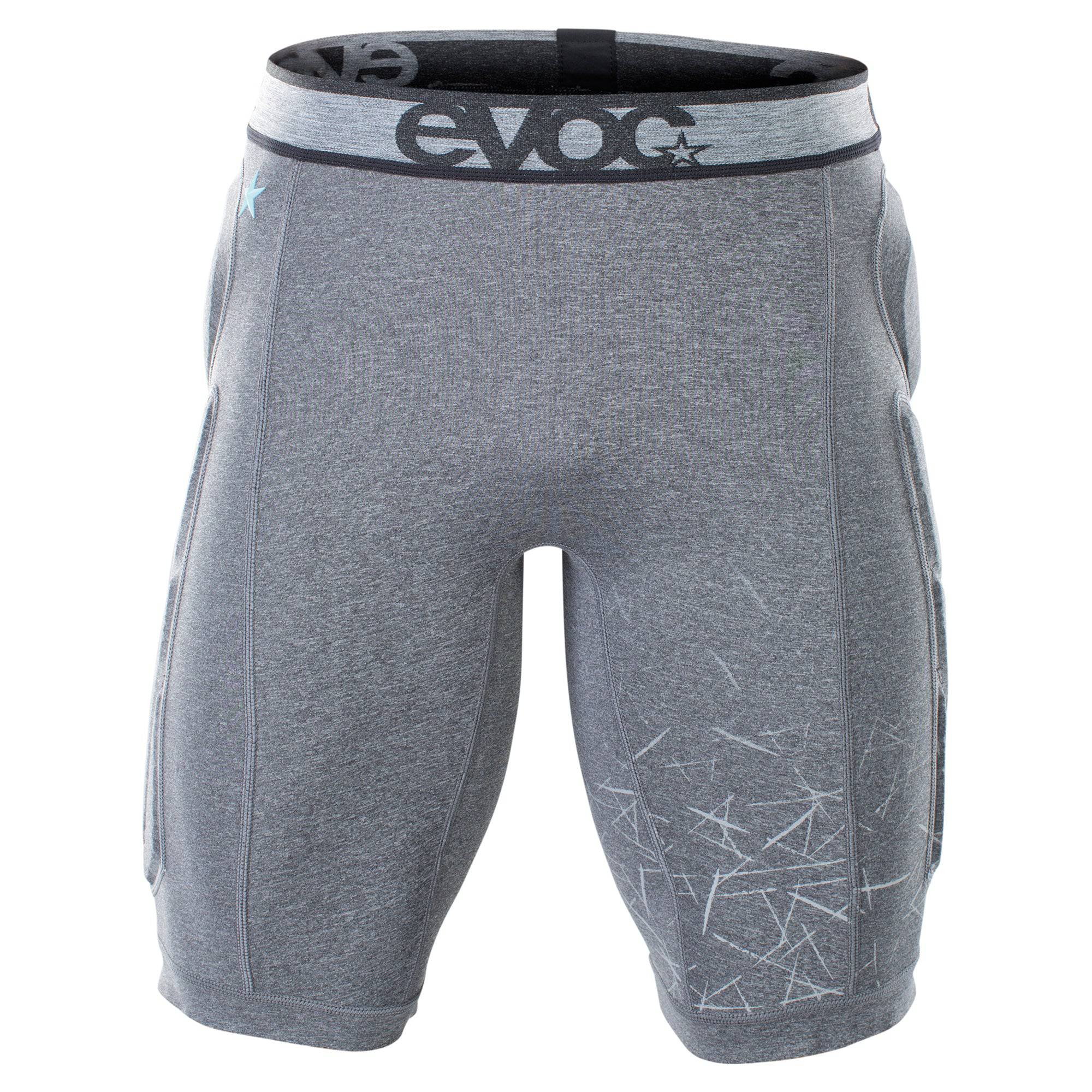 EVOC Crash Pants with integrated hip and thigh protection for active riders, showing durable motorcycle riding gear.
