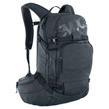 EVOC Line Pro backpack with LITESHIELD PLUS spinal protection, ski and snowboard attachments, and multiple accessory compartments.