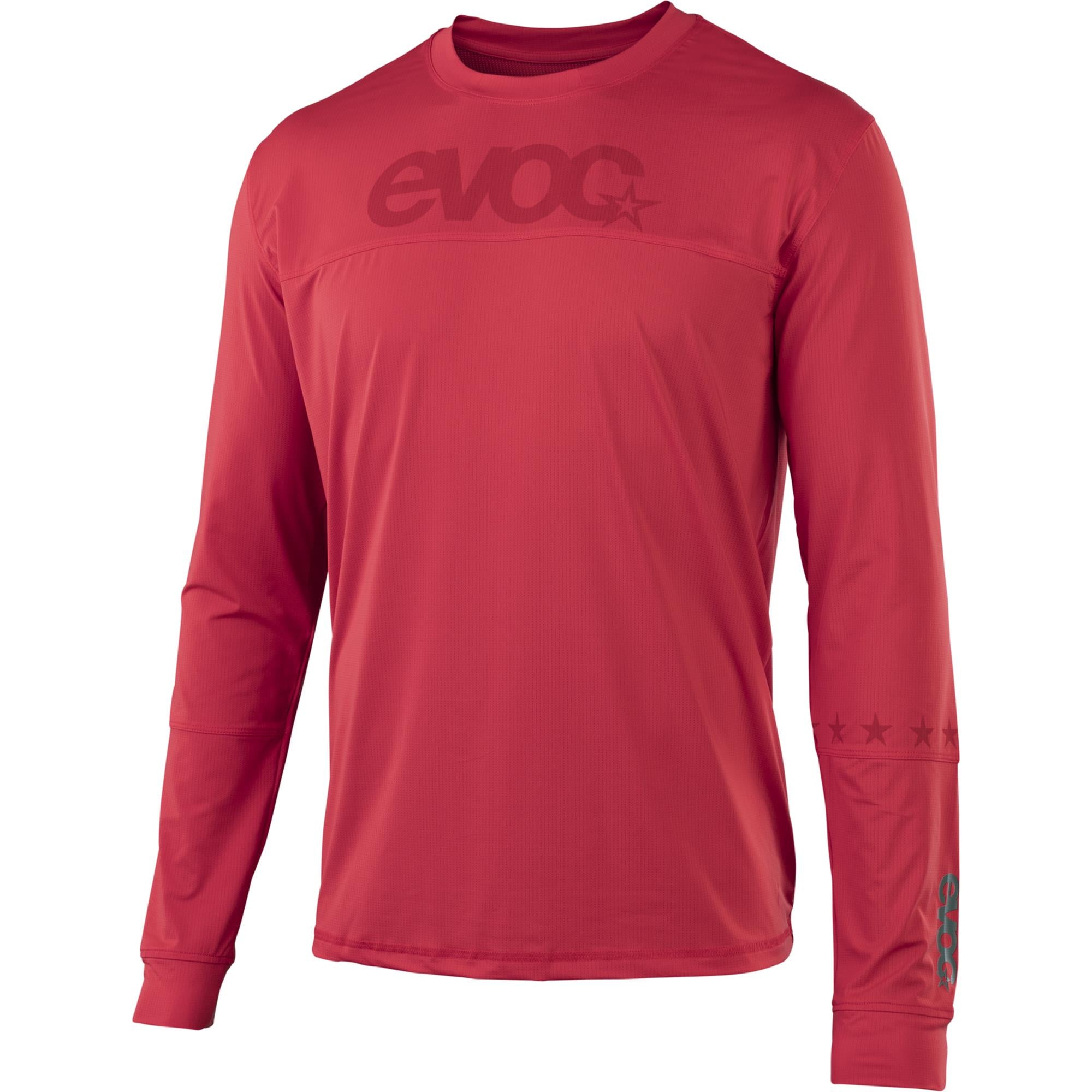 EVOC men's long sleeve cycling jersey with breathable quick-dry fabric, designed for mountain biking.