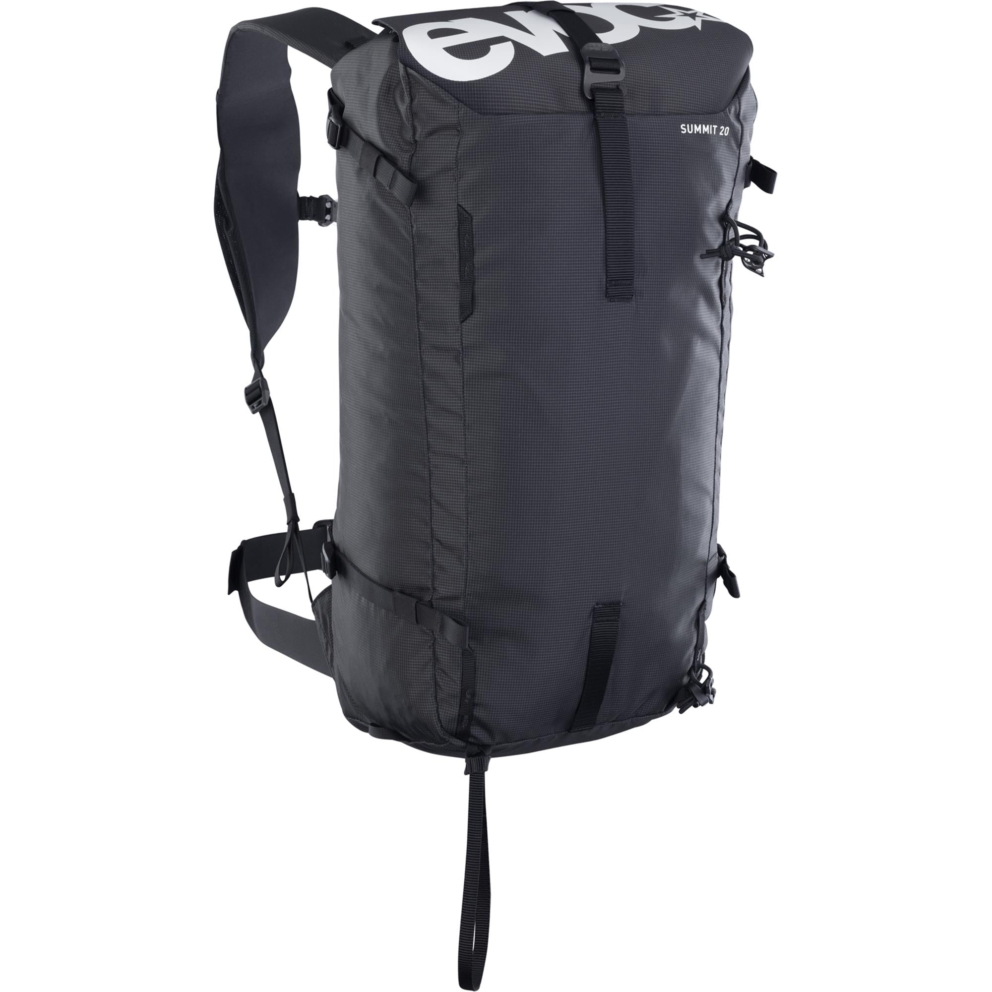 EVOC Summit Backpack for ski touring with avalanche gear compartments and hydration system, designed for outdoor adventure.