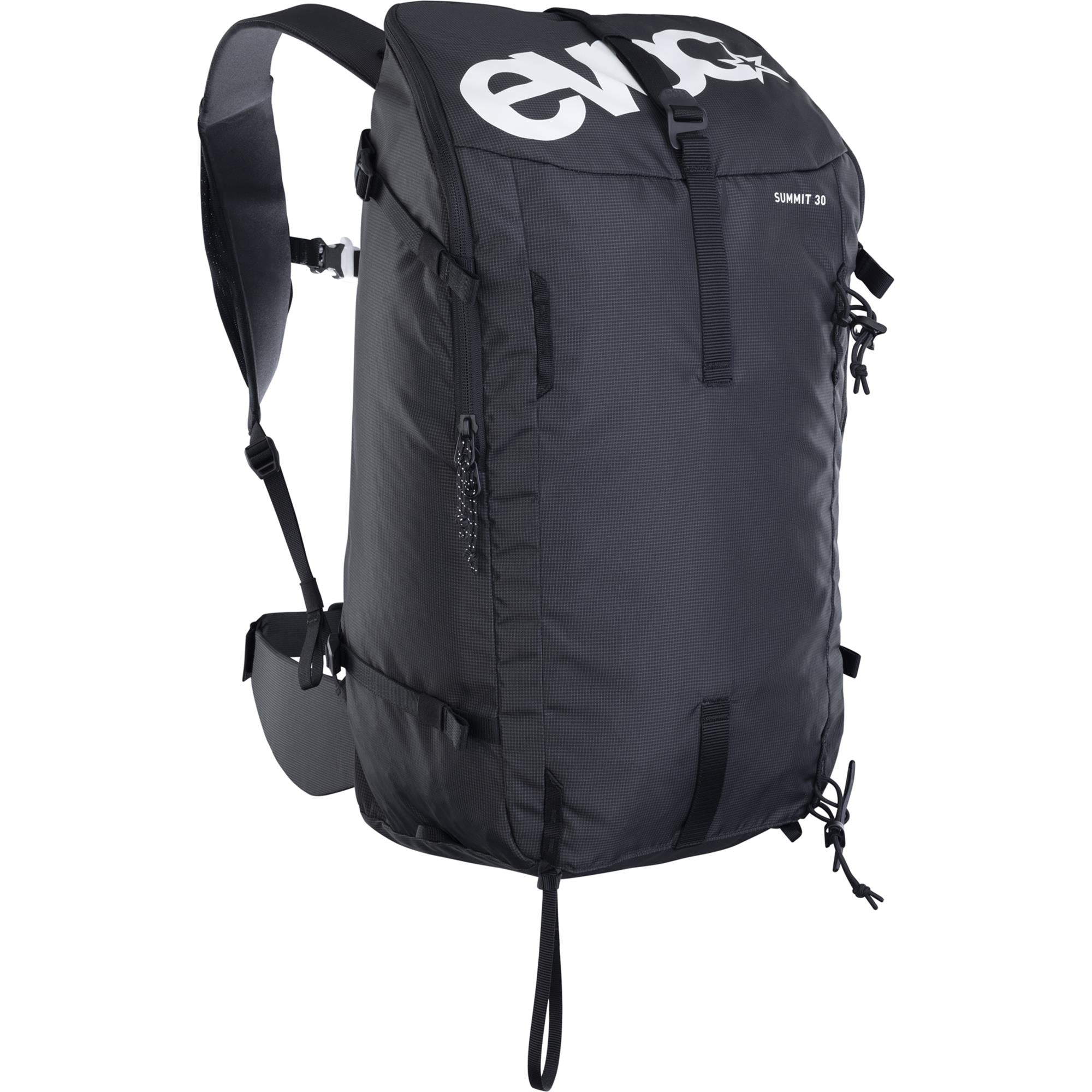 EVOC Summit 30 ski touring backpack with avalanche gear storage and hydration compatibility, designed for outdoor adventure.