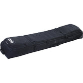 EVOC snow gear roller bag with padded protection and wheels for skis and snowboards, designed for easy transportation.