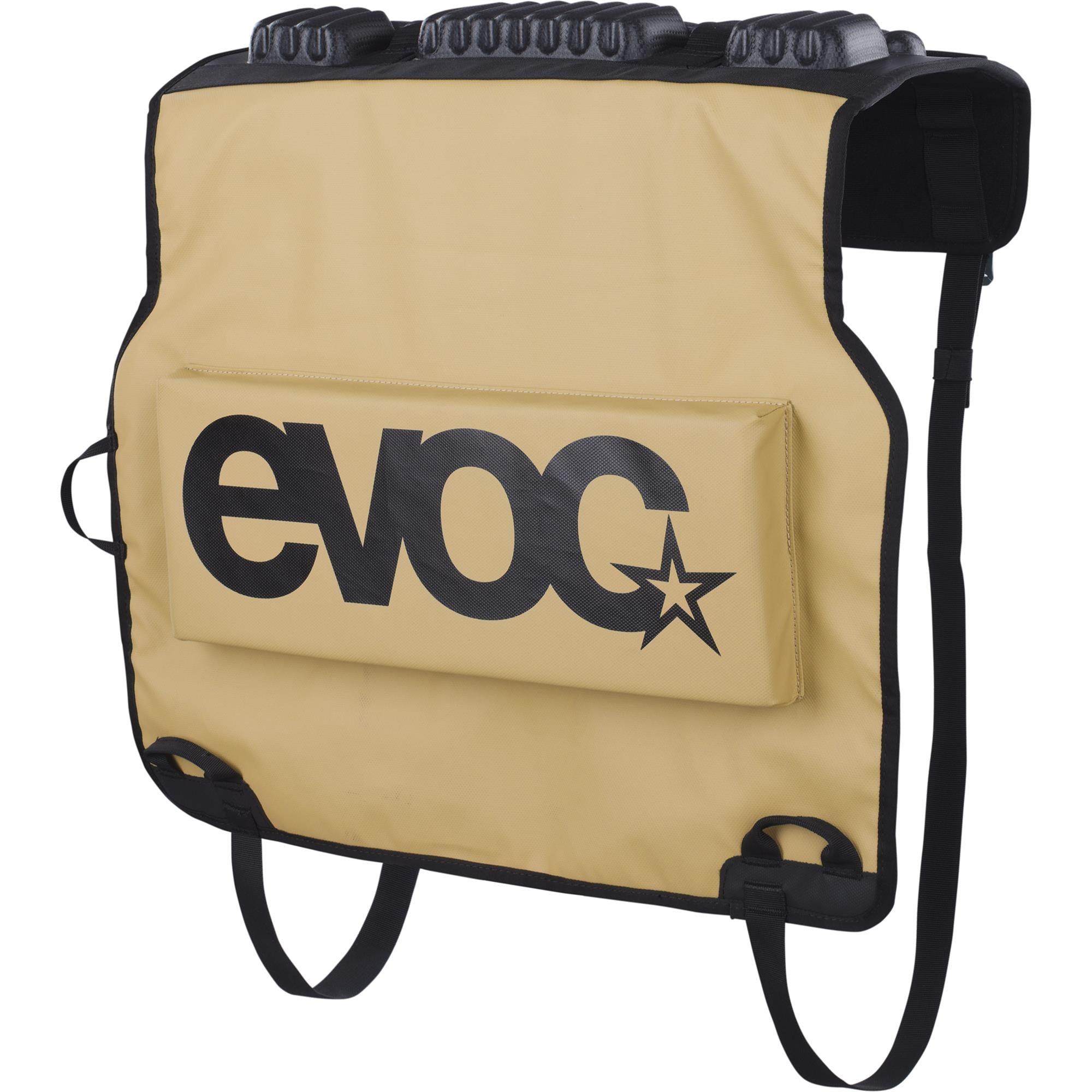 EVOC Tailgate Pad Duo for pickup trucks with bike transport protection and secure straps, designed for safe cargo carrying.