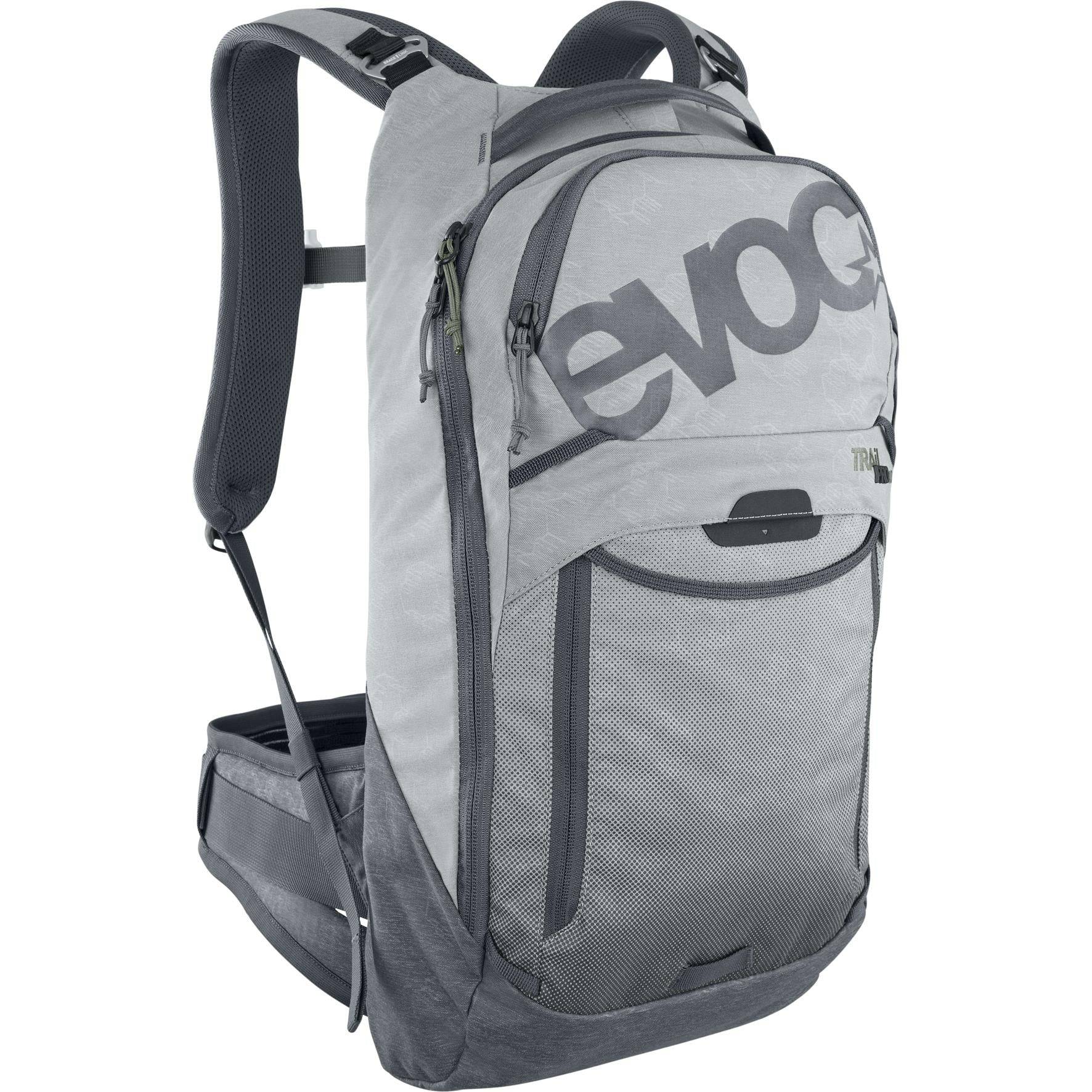 EVOC Trail Pro Protector Backpack 10L with LITESHIELD Level 2 back protection and hydration compartment, designed for outdoor biking.