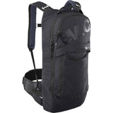 EVOC Trail Pro Blackline 10L Protector Backpack with LITESHIELD back protection, black color, shown with adjustable straps and gear compartments.