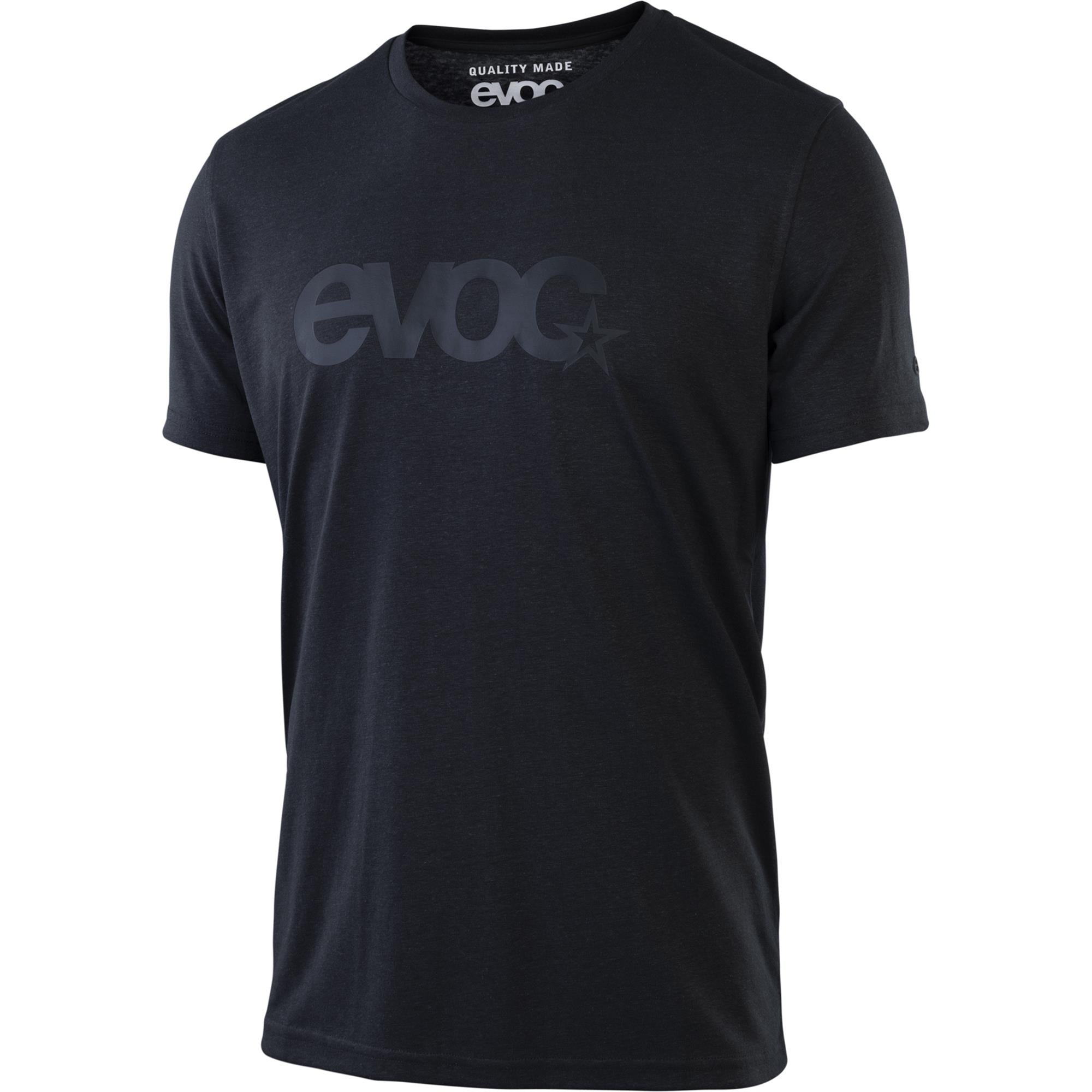 Men's EVOC logo T-shirt made from sustainable hemp and recycled polyester, featuring a simple logo design on the front.