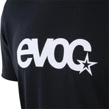 EVOC men's logo T-shirt made from sustainable hemp and recycled polyester, featuring a simple logo design on the front.
