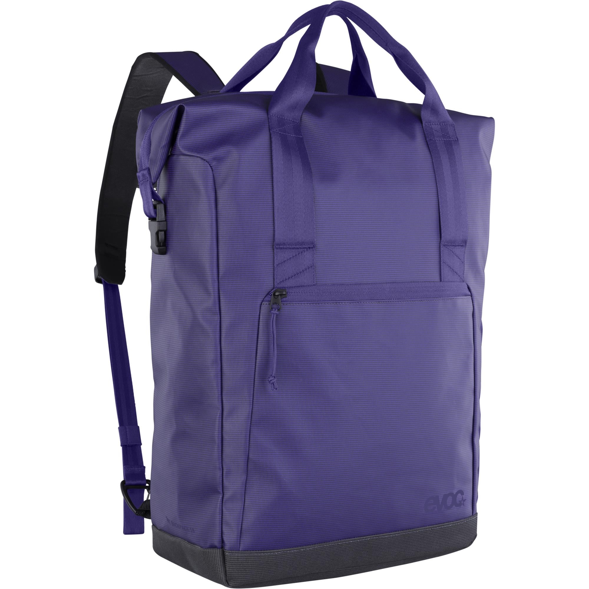 EVOC Tote Backpack 18L with laptop compartment, stylish and durable everyday travel bag shown in black with multiple compartments.