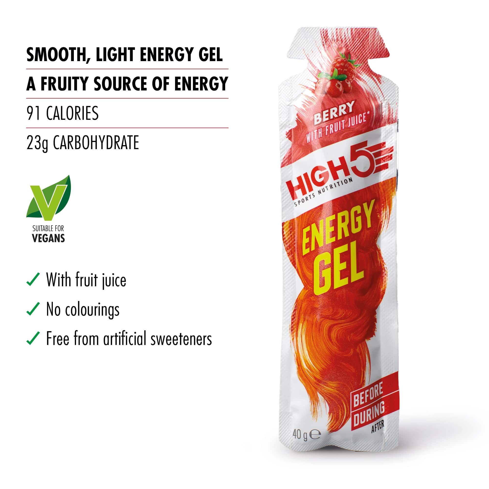 High5 Berry Energy Gel pack of 6, quick-release carbohydrate gels for endurance and sustained energy during activities.