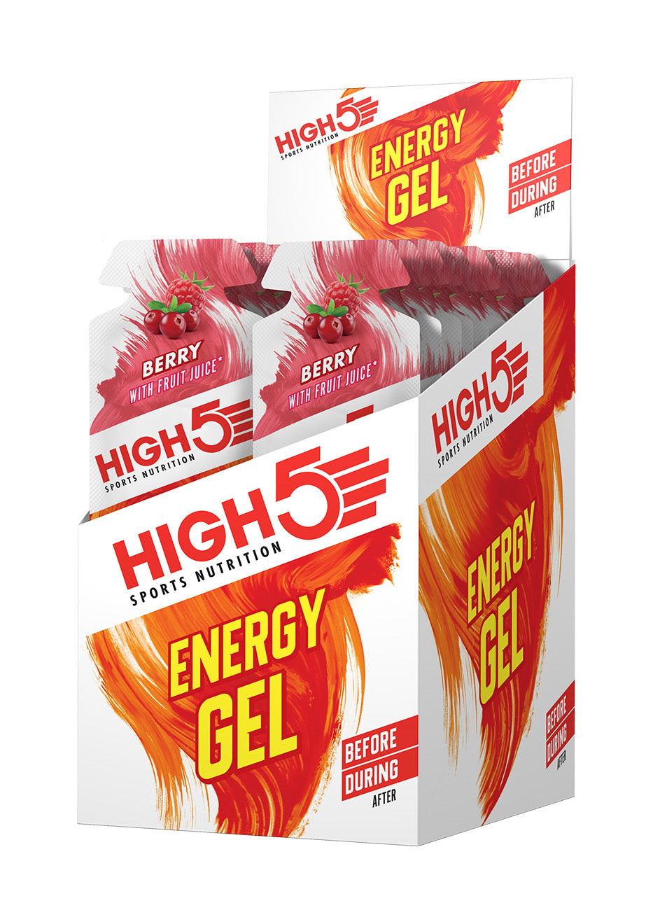 High5 Berry Energy Gel sachets for endurance sports, fast carbohydrate fuel for sustained energy during training or races.
