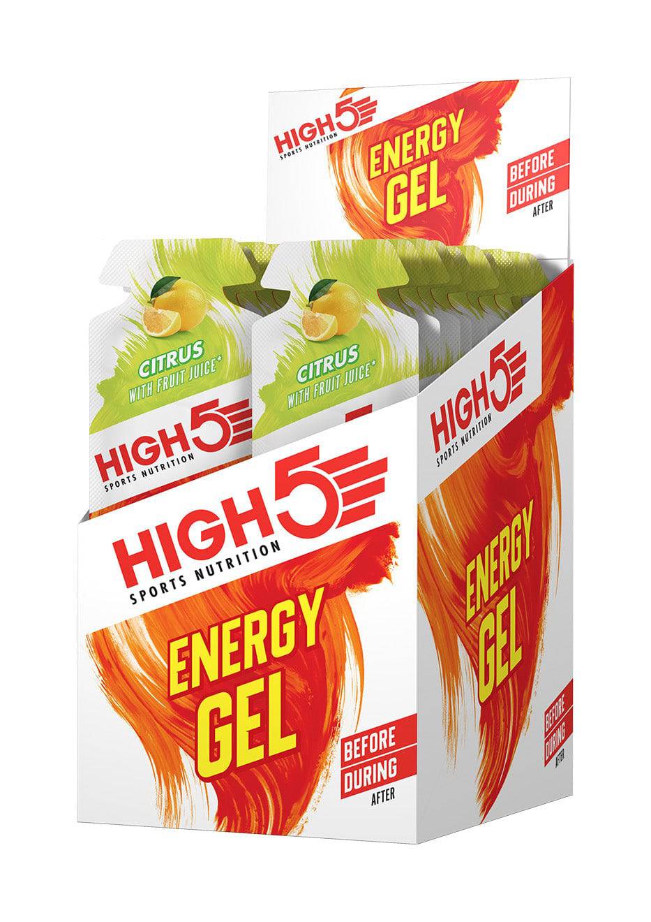 High5 Citrus Energy Gel sachets for endurance sports, fast carbohydrate fuel, 20-pack, portable accessory for athletes