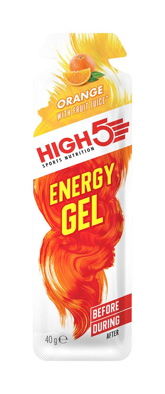 High5 Energy Gel orange sachet, fast carbohydrate fuel for endurance sports, 40g, designed for athletes and active lifestyles