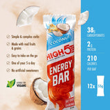 High5 energy bar pack featuring 12 coconut-flavored fruit and grain endurance snacks, ideal for sustained energy and natural ingredients.