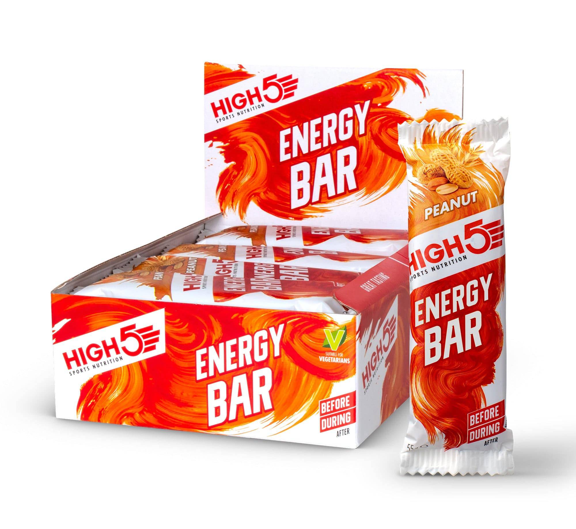 High5 Energy Bar pack of 12 with natural fruit and grain, peanut flavor, ideal for endurance and active lifestyles.
