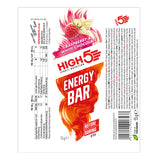 High5 raspberry and white chocolate energy bar, 55g, natural fruit and grain endurance snack, pack of 12, with colorful label.