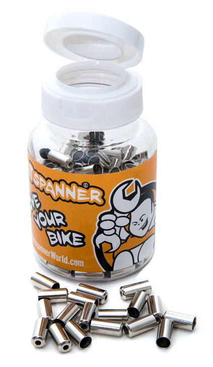 Fat Spanner 5mm brass brake ferrules, metal cable end caps, pack of 200 for bicycle brake cables, durable component parts.