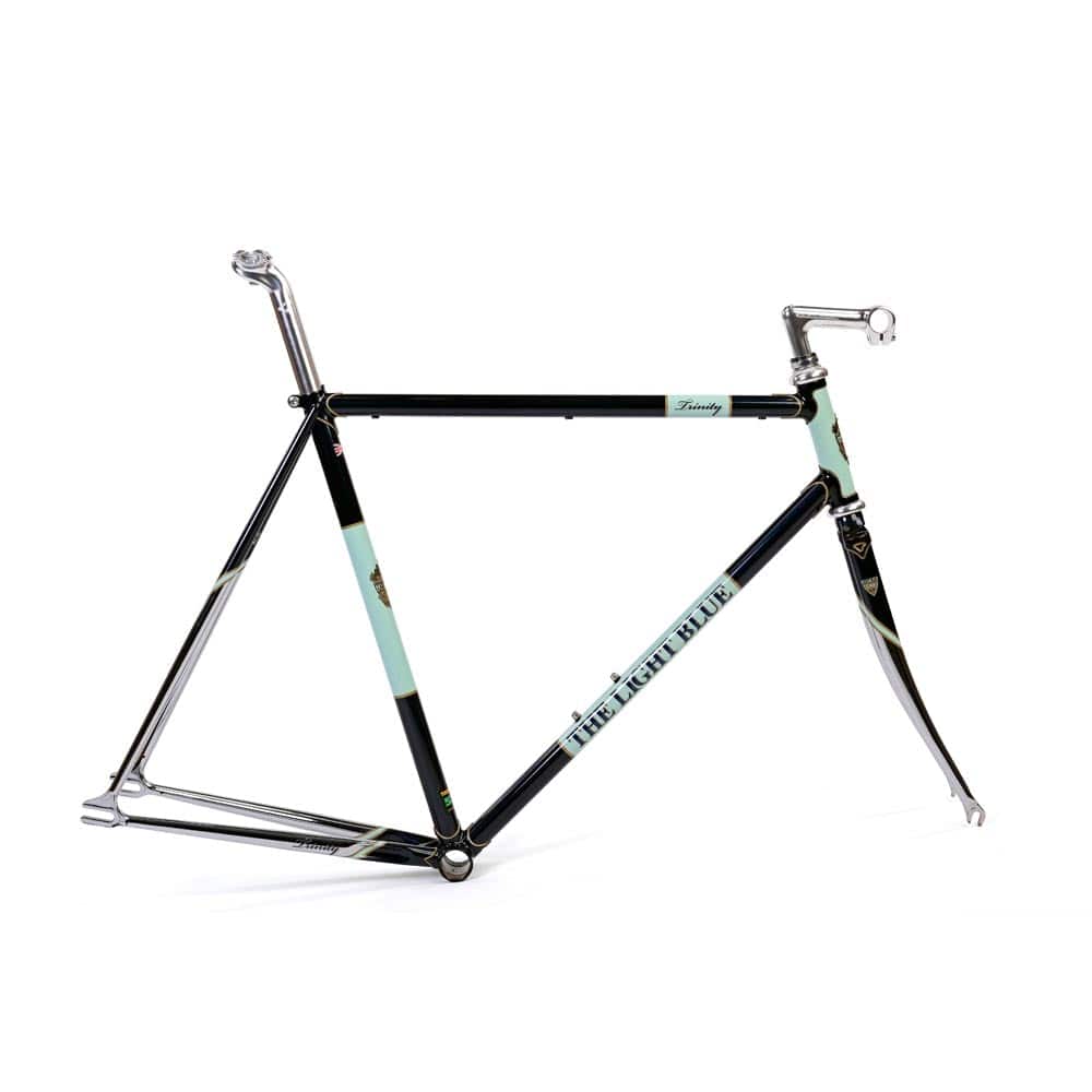 Light Blue Sport Trinity track frameset in light blue, Reynolds 531 steel with a classic design, shown from a side angle.
