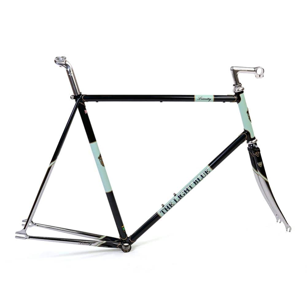 Light Blue Sport Trinity track frameset in light blue, Reynolds 531 steel with a classic design, featuring a sleek sport bike component.