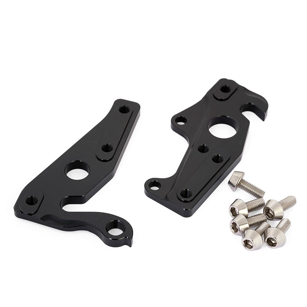 Light Blue Wolfson rear derailleur hanger replacement for bike frames, showing the light blue metal component on a bike.