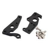 Light Blue Wolfson rear derailleur hanger replacement for bike frames, showing the light blue metal component on a bike.
