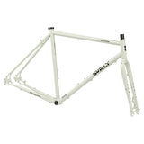 Surly Preamble frameset made of durable chromoly steel for gravel and pavement cycling, shown in natural metallic finish.