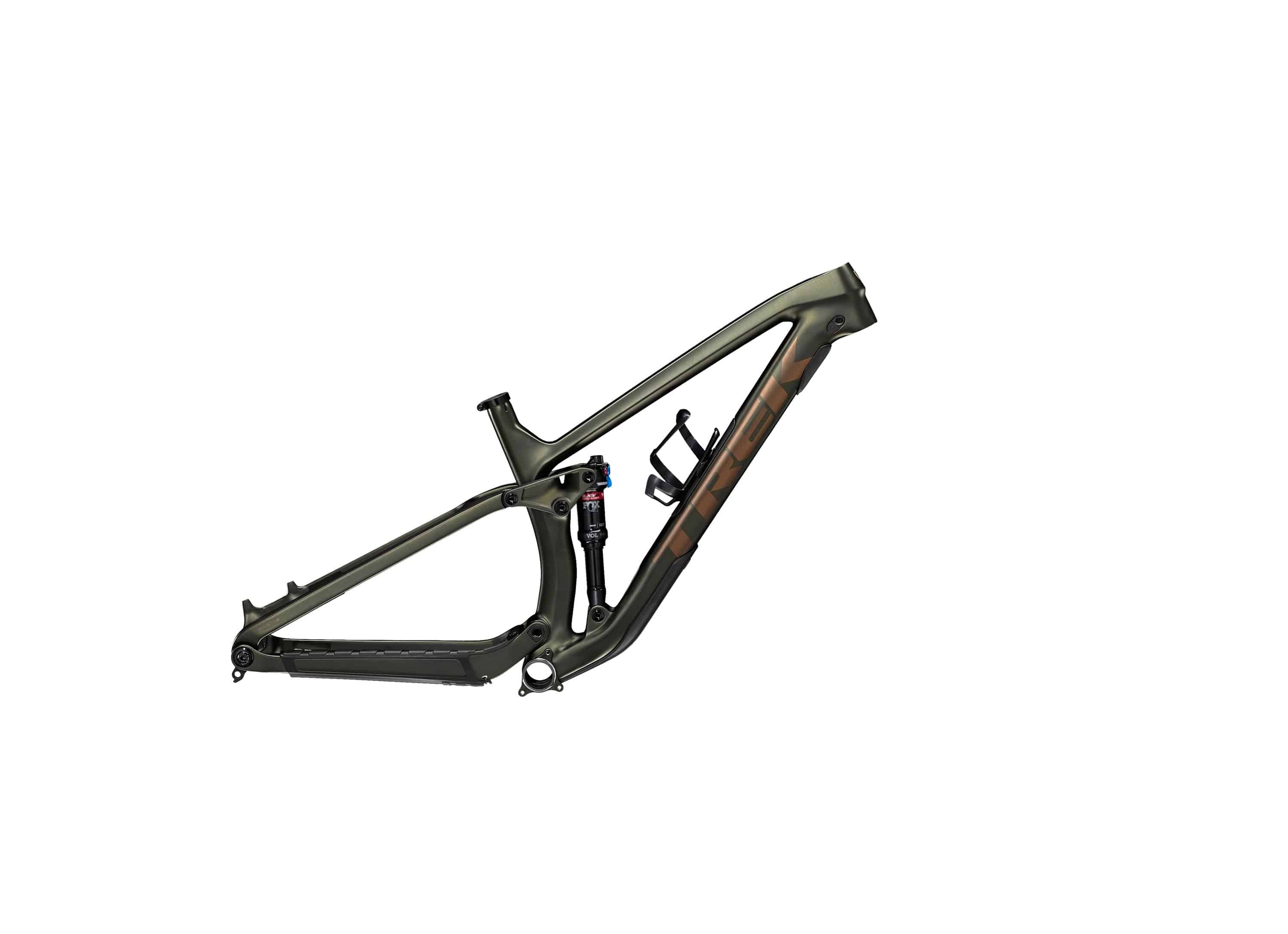 Trek Fuel Ex C MTB frameset with RE:aktiv suspension and internal storage, showing the sleek black frame and detailed components.