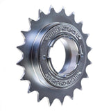 Sturmey Archer SFS30 freewheel with 3/32 inch single speed, durable chrome-plated bicycle component on white background.