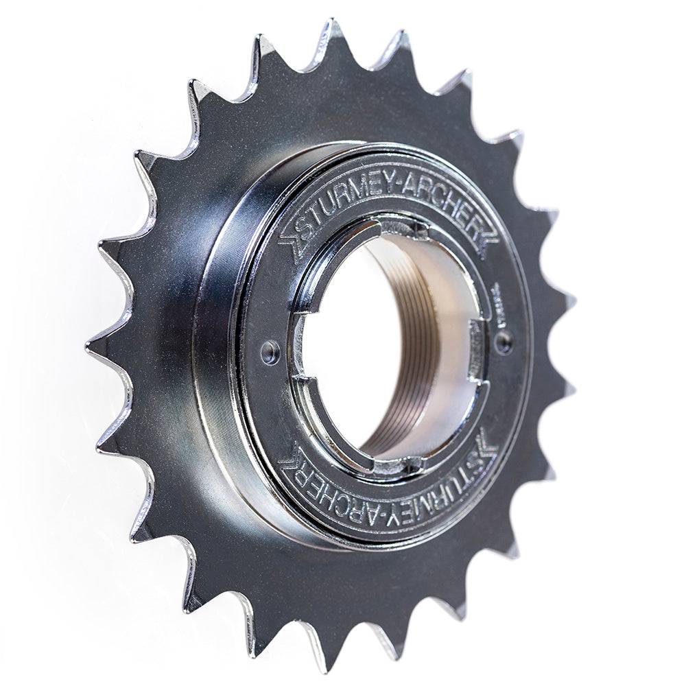 Sturmey Archer SFS30 single speed freewheel with 3/32-inch gear, durable chrome finish, component for bicycle drivetrain.