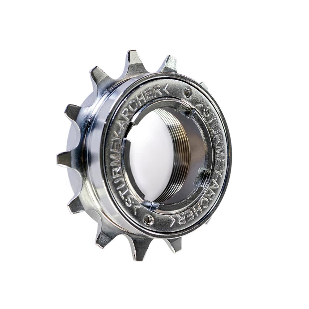 Sturmey Archer SFX Mini Single Speed Freewheel for BMX flip-flop hubs, 3/32" or 1/8" chain, shown on a bike wheel.