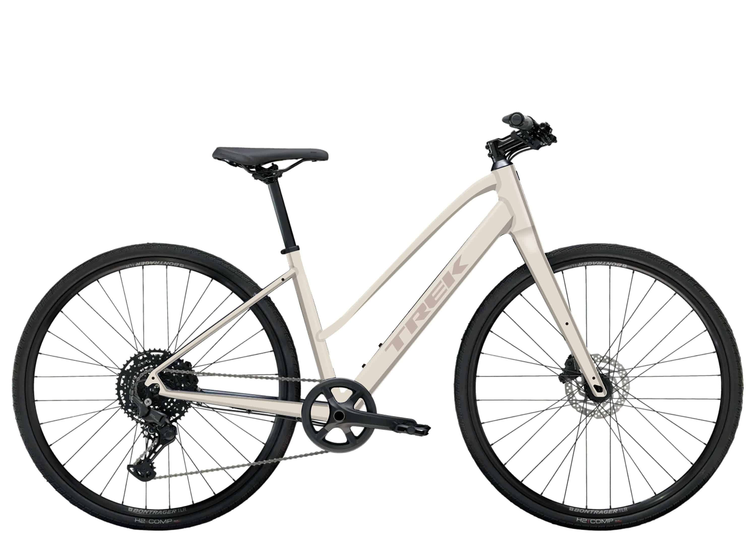 Trek FX 1 Midstep Gen 4 hybrid bike with a step-through frame, suited for urban commuting and trail riding.